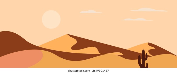 Desert view in summer flat illustration