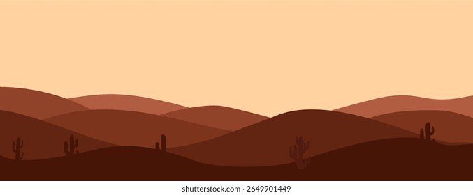 Desert view in summer flat illustration