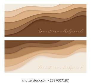Las olas del desierto y las dunas de arena forman el tema de este conjunto de plantillas de afiches de dos banderas. El diseño está decorado con olas de color beige desnudo en un estilo de papel.