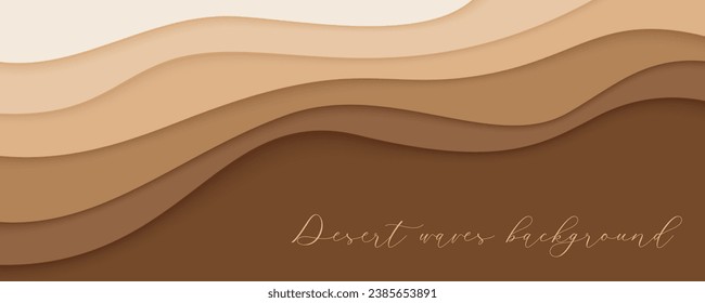 Olas del desierto, dunas de arena banner de arte de papel, plantilla de afiches. Olas de color beige desnudo en forma de papel. Ilustración del vector EPS 10.