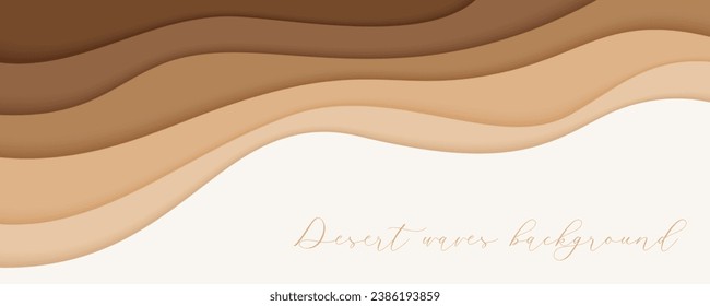 Desert waves, sand dunes paper art banner, poster template. Nude beige waves papercut style. Vector illustration EPS 10.