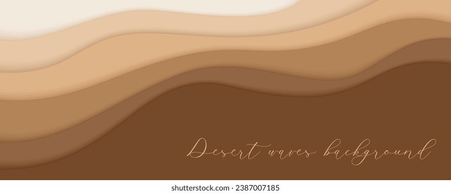 Desert waves, sand dunes paper art banner, poster template. Nude beige waves papercut style. Vector illustration EPS 10.