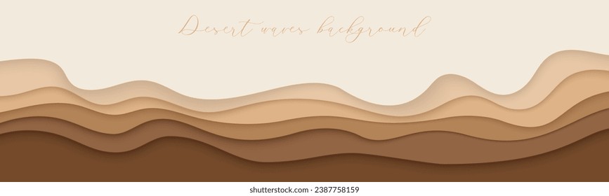 Olas del desierto, dunas de arena banner de arte de papel, plantilla de afiches. Olas de color beige desnudo en forma de papel. Ilustración del vector EPS 10.