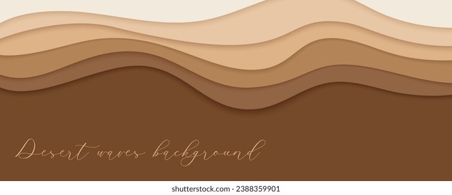 Olas del desierto, dunas de arena banner de arte de papel, plantilla de afiches. Olas de color beige desnudo en forma de papel. Ilustración del vector EPS 10.