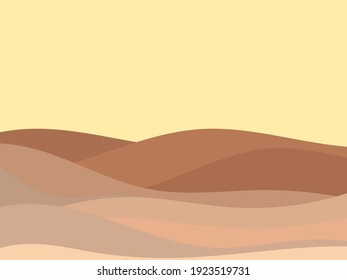 Desert wavy landscape with dunes in a minimalist style. Flat design. Boho decor for prints, posters and interior design. Mid-century modern decor. Vector illustration