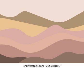 Desert wavy landscape with dunes in a minimalist style. Flat design. Boho decor for prints, posters and interior design. Mid-century modern decor. Vector illustration