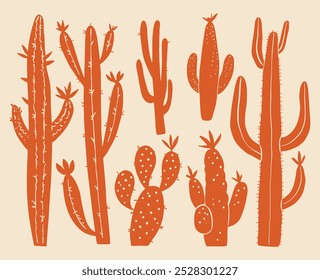 Desert Western Cactus Boho Conjunto de Ilustração Vetor Botânico Mínimo 