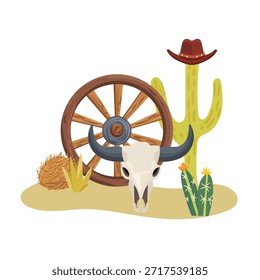 Desierto, oeste salvaje. Clipart de Vector plano, ilustración con fondo aislado.