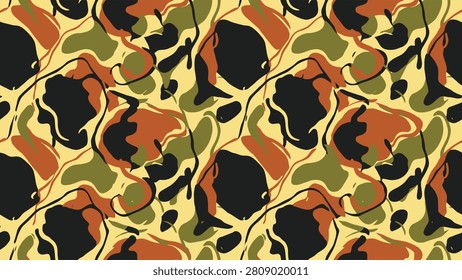 Desert Woodland Camouflage Pattern - Seamless Repeating Camo Fabric Print for Fashion and Design. Flat vector illustration EPS 10.
