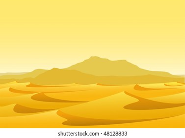 desert with yellow sand and mountains - vector