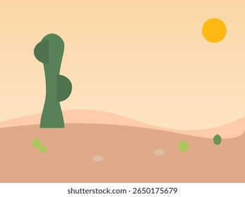 Ilustración de paisaje del desierto con cactus y dunas de arena caliente