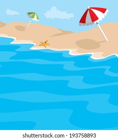 Deserted beach for holiday, cartoon illustration 