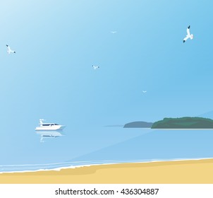Deserted beach on the seashore. Vector illustration