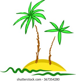 Deserted island with a couple of palm trees, simple vector isolated