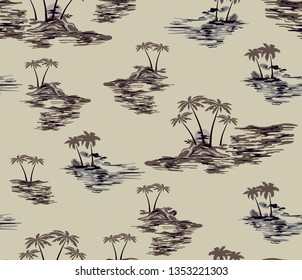 Deserted island pattern with palm trees