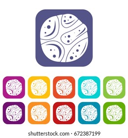 Deserted planet icons set vector illustration in flat style In colors red, blue, green and other