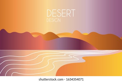 Deserted Shore Lit By The Bright Midday Sun. Sandy Beach And Dunes On The Horizon. Saturated Orange Colors. Vector Illustration. Desert Design. EPS10