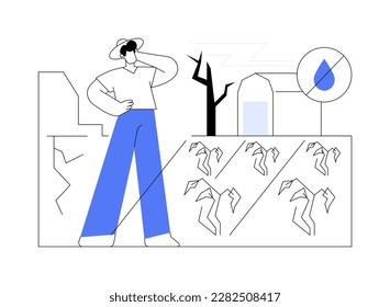 Desertification and drought abstract concept vector illustration. Farmer looks at the withered field, ecology industry, dried meadow, environmental disease, climate change abstract metaphor.