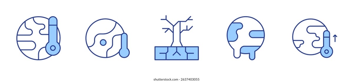 desertification, global warming, temperature. Climate change Icon vector illustration. Line Duotone style. Editable stroke.