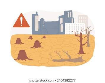 Desertification isolated concept vector illustration. Land degradation, soil contamination, deforestation problem, desertification and draught, climate change, desert formation vector concept.