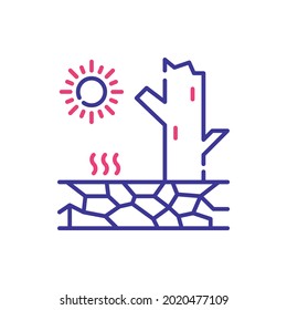 Desertification vector 2 colours icon style illustration. EPS 10 file