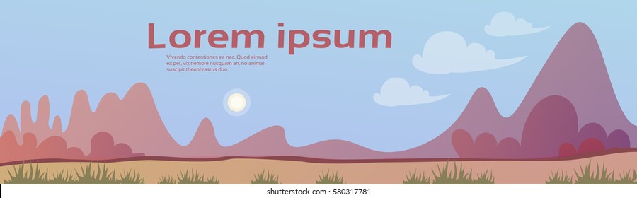 Deset Landscape Sand Mountines Sky Banner Flat Vector Illustration