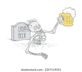 Desgin of crazy skeleton with beer draw