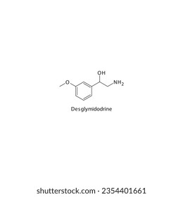 Desglymidodrine flat skeletal molecular structure α1 agonist drug used in hypotension treatment. Vector illustration.