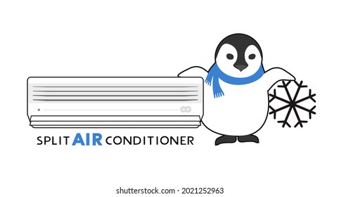 Desgn of split air conditioner and penguin illustration