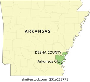 Desha County and town of Arkansas City location on Arkansas state map