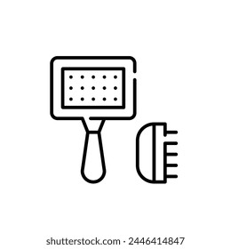 Deshedder and brush. Cat and dog grooming essentials. Pet fur maintenance. Pixel perfect vector icon