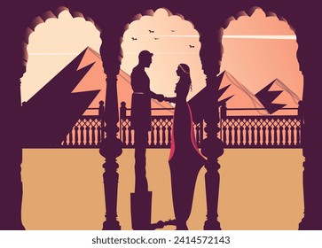 Desi Bride Groom Marraige Illustration Pyramid Background