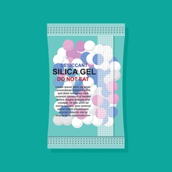 Desiccant Silica Gel In White Paper Package Isolated On Background Vector Illustration.
