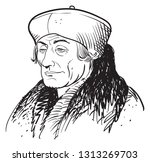Desiderius Erasmus (1469-1536) portrait in line art illustration. He was a Dutch humanist who was the greatest scholar of the northern Renaissance, the first editor of the New Testament.
