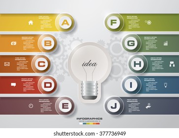 Design 10 steps with idea light blub template/graphic or website layout. 10 steps chart . Vector.