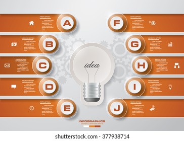 Design 10 steps with idea light blub template/graphic or website layout. 10 steps chart . Vector.