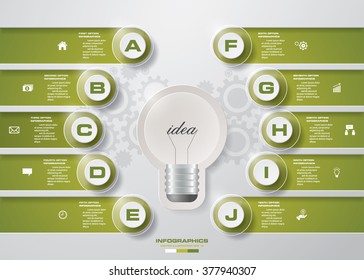 Design 10 steps with idea light blub template/graphic or website layout. 10 steps chart . Vector.