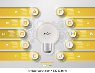 Design 10 steps with idea light blub template/graphic or website layout. 10 steps chart . Vector.