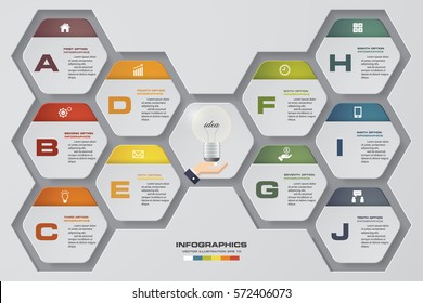 Design 10 steps presentation template/graphic or website layout. Vector.