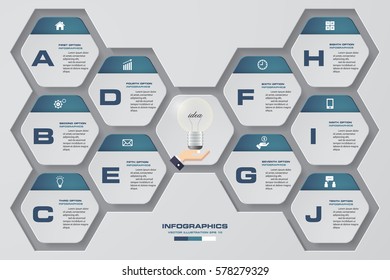 Design 10 steps presentation template/graphic or website layout. Vector.