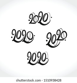 Design 2020 set of four flat vector templates. Figures of the year 2020 in black. Happy New Year.