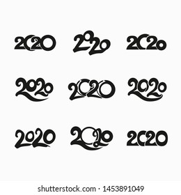 Design 2020 set of nine flat vector templates. Figures of the year 2020 in black. Happy New Year.