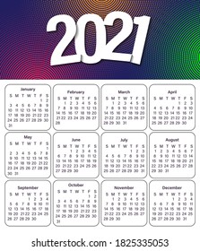 Design of the 2021 calendar. Monthly calendar 2021. Set for 12 months. The week starts on Sunday. Abstract art vector illustrations.
