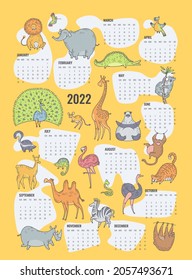 Design 2022 Calendar Cute Jungle Animals Stock Vector (Royalty Free ...