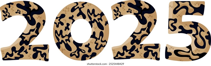 design 2025 for the new year with an animal design, namely with detailed spots of the skin of a common yellow boa, vector