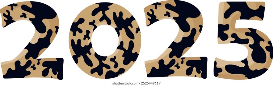 design 2025 for new year with animal design namely with black spots of common yellow boa, vector