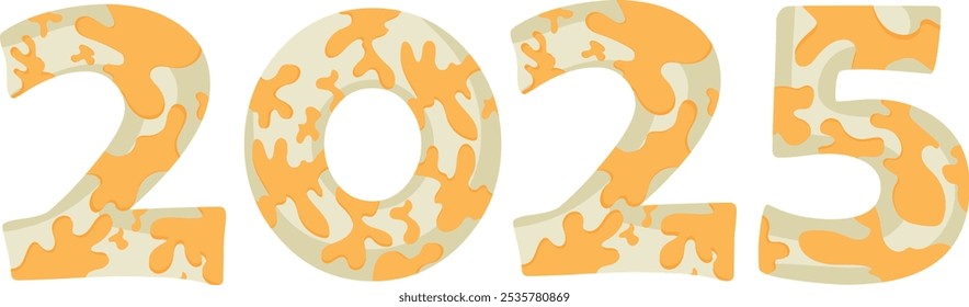 design 2025 for the new year with an animal pattern, namely a white boa with yellow spots, vector