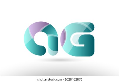 Design of 3D alphabet letter ag a g logo combination with green glossy purple pastel color suitable as an icon for a company or business