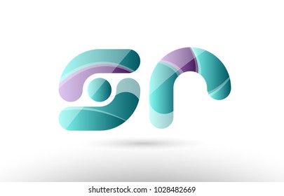Design of 3D alphabet letter sr s r logo combination with green glossy purple pastel color suitable as an icon for a company or business