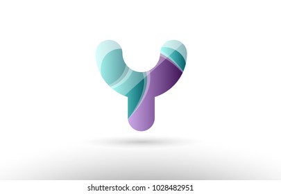 Design of 3D alphabet letter y logo with green glossy purple pastel color suitable as an icon for a company or business